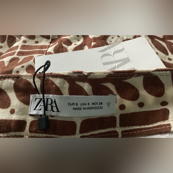 Zara Tribal Shorts linen/viscose blend sz Small patterned rust cream - Picture 5 of 8